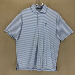 RLX Ralph Lauren Mens Golf Polo Shirt Blue White Stripe Embroidered Logo‎ Size L